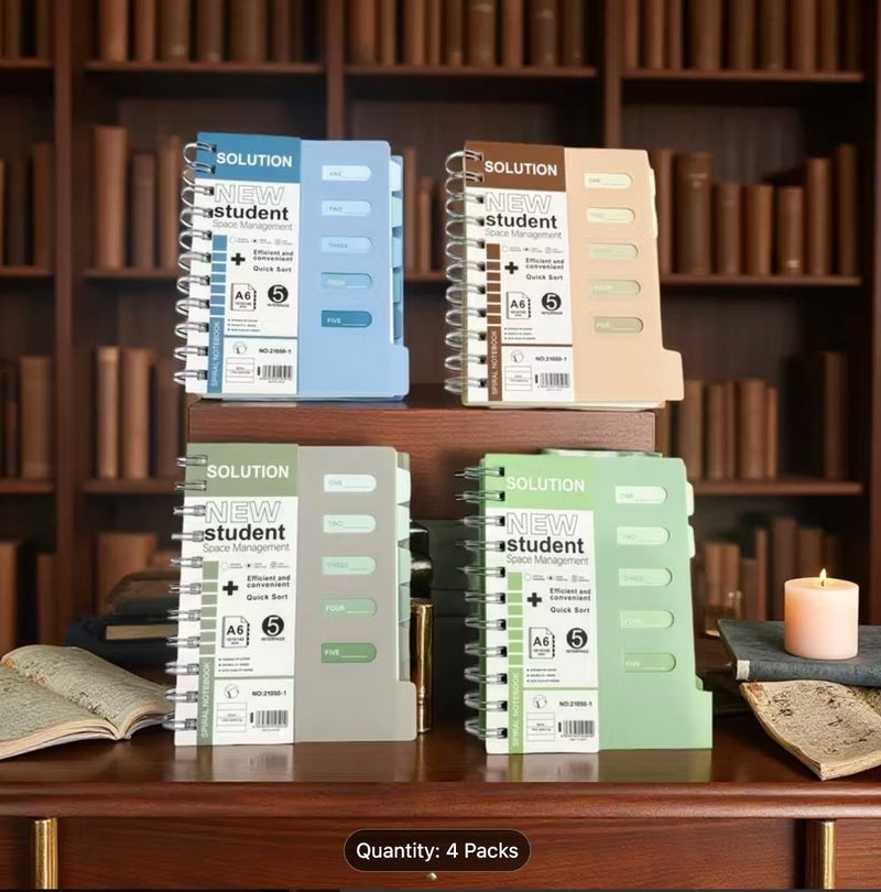 سولوشن دفتر ملاحظات حلزوني A6 بخمسة فواصل - دفتر إدارة مساحة الطالب - Image 3